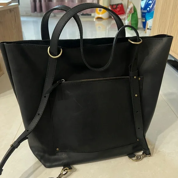 Convertible Leather Bag with Luggage Sleeve - Picture 6 of 7